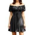 thumbnail image 2 of Women's Gothic Mini Dress Off Shoulder Puff Sleeve Lace Up Corset Dresses Sweetheart Neck A-Line Skater Dress Dark Vintage Halloween Costume Cosplay, 2 of 7