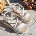 thumbnail image 5 of Espadrilles for Women 2026 Summer Trendy Open Toe Band Ankle Strap Wedge Sandals Casual Bohemian Beach Vacation Dress Heels White Size 6.5, 5 of 8