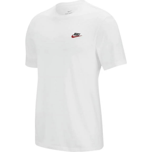 Nike Sportswear Men's Club Embroidered Futura Tee, White/Red Medium, B00YEV3QSO