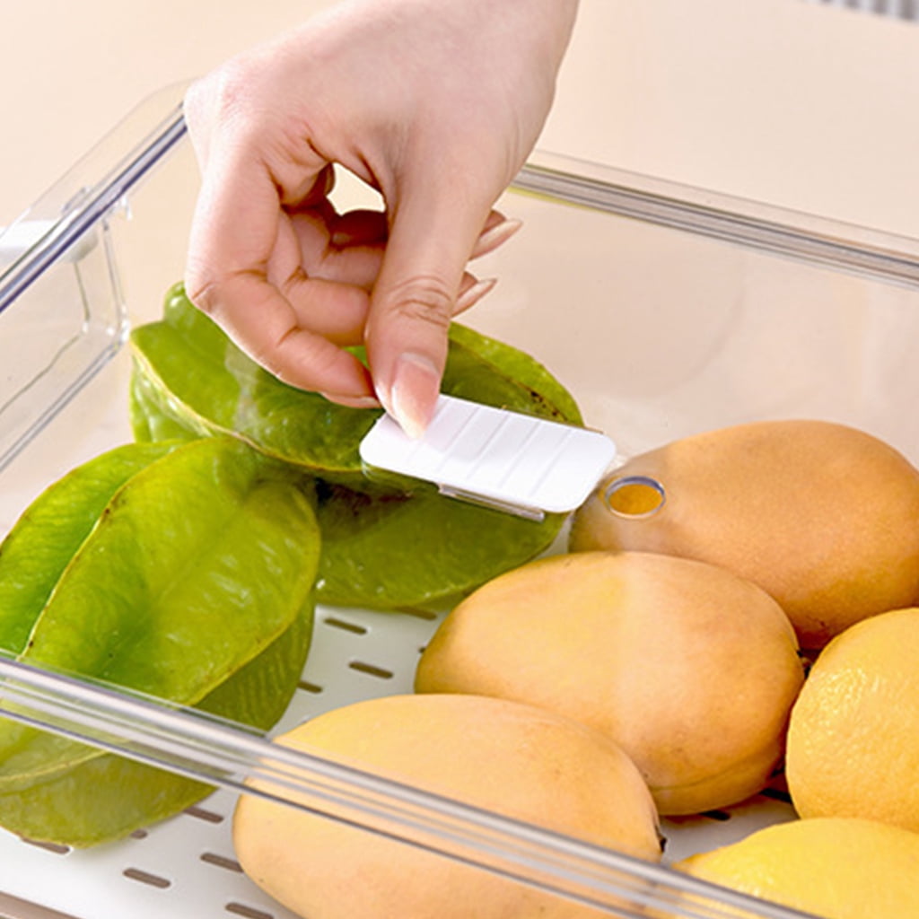 Kitchen Refrigerator Plastic Clear Storage Box Transparent Food Egg Dumplings Storage Containers Fridge Produce Saver Stackable Organizer with Lids Removable Drain Tray