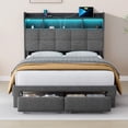 thumbnail image 2 of Pouseayar Full Size Smart Control LED/music Mode Bed Frame with Charging Station and Storage, 2 Drawers at The End of The Bed, Linen Fabric Light Gray, 2 of 9