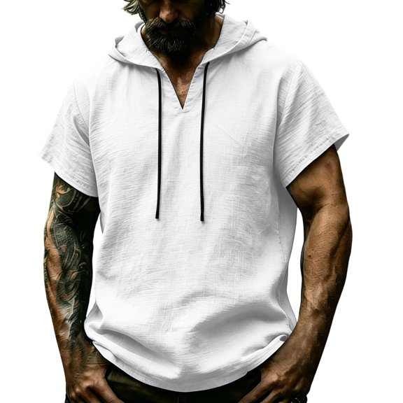 SHTXOZHI Mens Beach Outerwear Vests Short Sleeve V-Neck Hooded Tops Casual Vacation Comfortable Summer Jackets