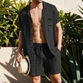 thumbnail image 3 of Bcfgryg Men'S Summer Linen Breathable Anti Wrinkle Two Piece Breathable Suit Rolled Sleeve Shirt Pants Set Men’s 2-Piece Sets, 3 of 4