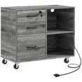 thumbnail image 1 of HOMCOM Mobile Printer Stand with Charging Station USB Ports Locking Filing Cabinet for A4 Letter Size Grey, 1 of 7