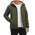 thumbnail image 2 of Huowey Mens Coat Winter Warm Thick Fuzyy Wool Thermal Lined Solid Color Full Zip Hooded Jacket Soft Comfy Outdoor Casual Comfortable Athletic Outwear,Army Green,M, 2 of 5