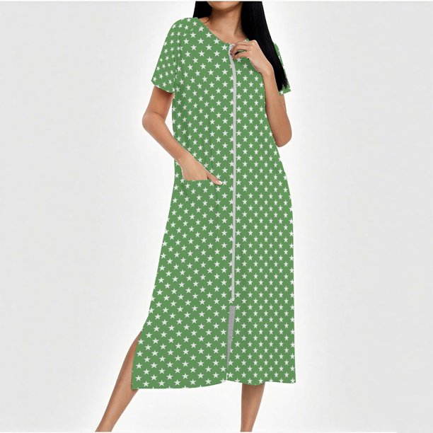 Camisón largo con cremallera para mujer, bata de punto, largo completo, color degradado, con bolsillos