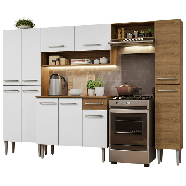 Cocina Integral Completa Emilly Hit 261cm - Marrón/Blanco