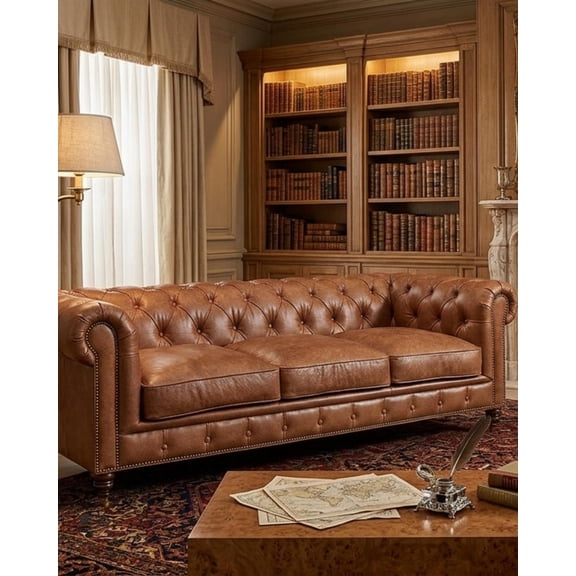 Crafters and Weavers Craftsman Mission 95" Leather Sofa in Dark Brown