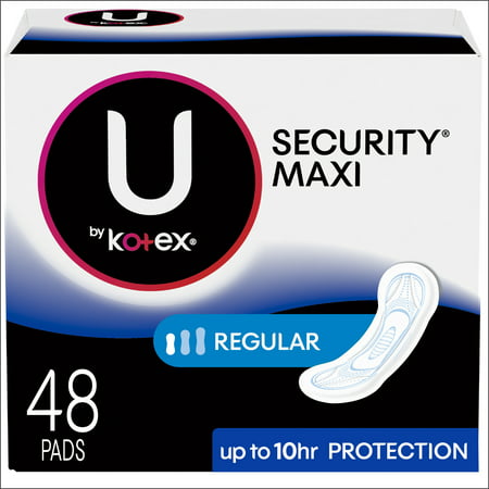 U by Kotex Security Maxi Pads, Regular, Unscented, 48 Ct
