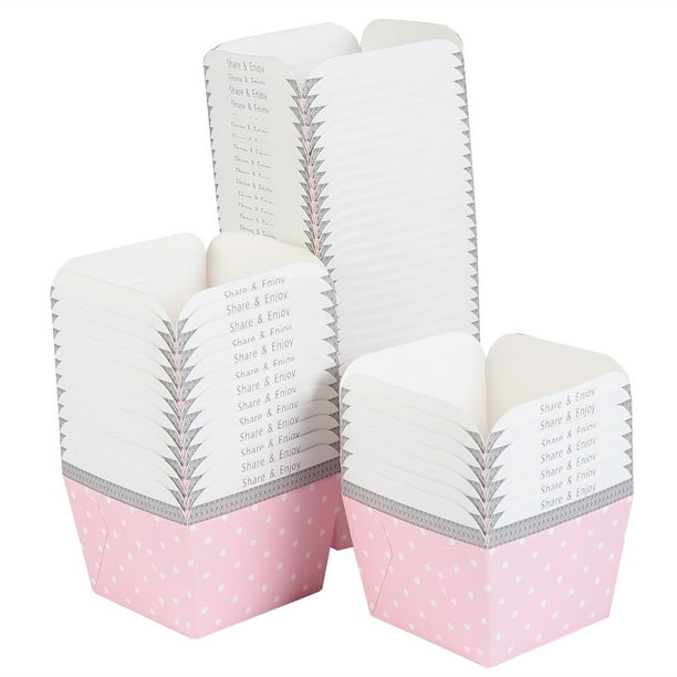 FELTECHELECTR 100 moldes de papel desechables cuadrados para cupcakes, tazones de postre resistentes al calor, minicajas para tartas, suministros para fiestas (puntos rosas)