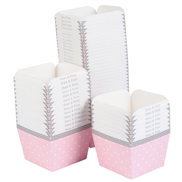 FELTECHELECTR 100 moldes de papel desechables cuadrados para cupcakes, tazones de postre resistentes al calor, minicajas para tartas, suministros para fiestas (puntos rosas)