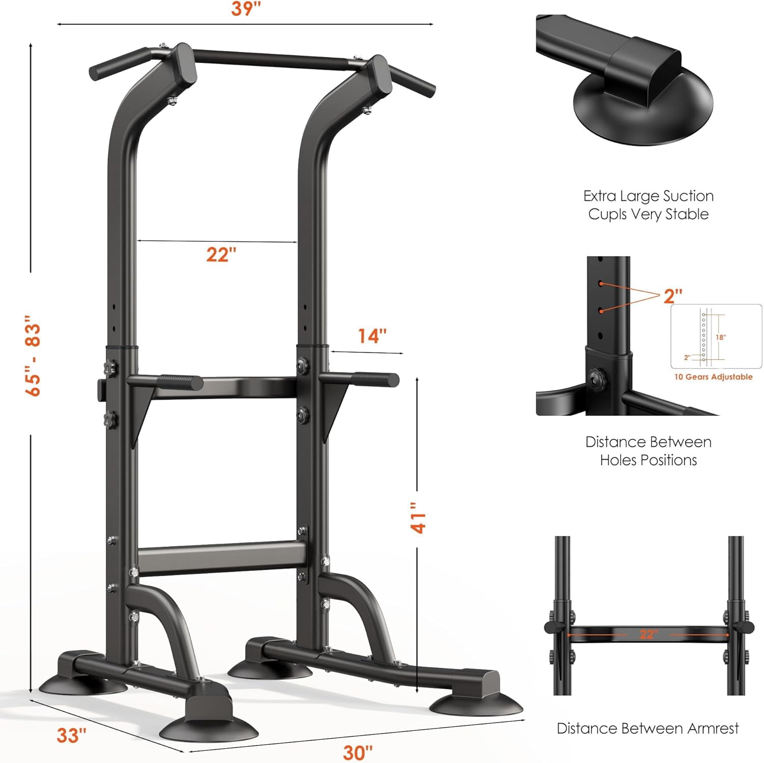Adjustable Height Dip Station Pull Up Bar for Home Gym Strength Training Workout Equipment