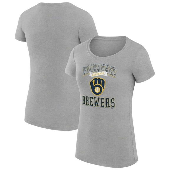 Women's G-III 4Her by Carl Banks Heather Gray Milwaukee Brewers Super-Slim Fit Lightweight Team Logo Graphic T-Shirt