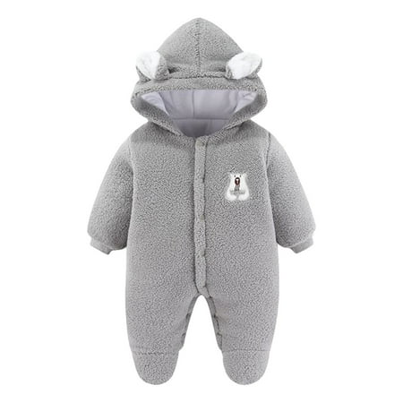 

RPVATI Baby Boys Girls Embroidery Warm Infant Rompers Winter Hooded Outfits Cartoon Long-Sleeve Romper