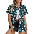 thumbnail image 3 of JTZGDY Women Hawaiian Shirt Soft Cool Summer Hawaii Shirts Floral Tropical Print V Neck Collared Beach Vacation T-Shirt Short Sleeve Button Up Lightweight Cardigan Tops Black#01 XXL, 3 of 7