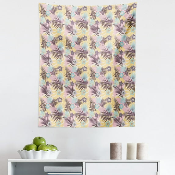 Tropical Tapestry, Exotic Forest Giant Leaves and Flowers in Pastel Tone Fantasy Holiday Jungle Theme, Fabric Wall Hanging Decor for Bedroom Living Room Dorm, 5 Sizes, Multicolor, by Ambesonne