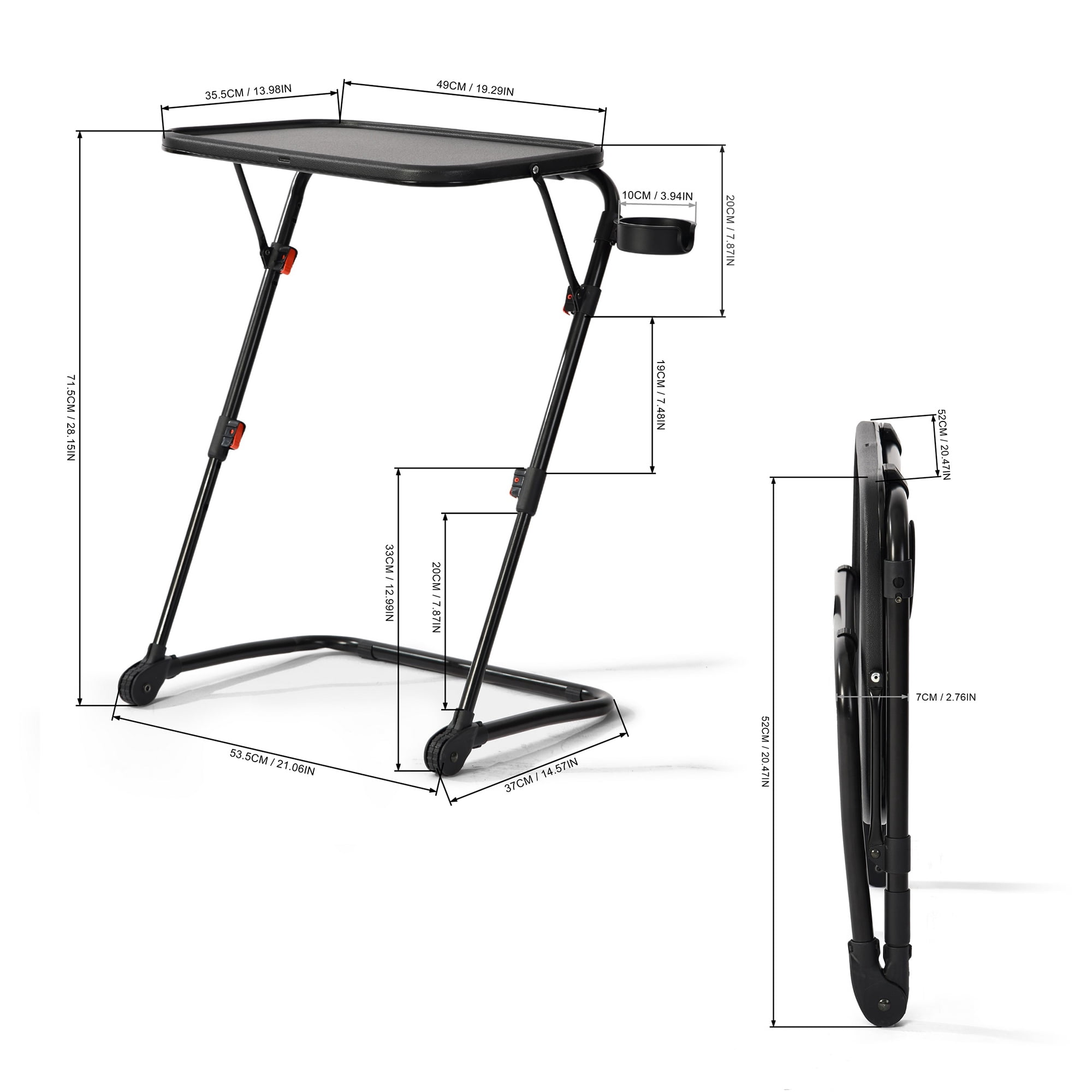 Adjustable Folding TV Tray Table with Cup Holder, 4 Heights & 3 Angles Portable Laptop Bed Desk, Z-Shaped Frame for Sofa Bedroom Holiday Use & Gift
