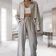 thumbnail image 1 of Camisa Conjunto de 2 piezas a juego para mujer, traje informal elegante, suave y acogedor, de Color sólido, para oficina Cgtredaw Beige T S para Mujer, 1 of 5