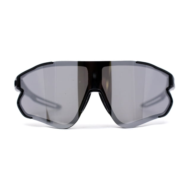 Mens Color Mirror Aerodynamic Block Shield Lens Plastic Sport Sunglasses Black Silver Mirror