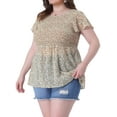 thumbnail image 2 of DARING DIVA Women's Plus Chiffon Flare Short Sleeves Floral Top 4X Apricot, 2 of 6