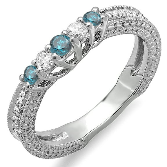 Dazzlingrock Collection 0.45 Carat (ctw) 10k Round Blue & White Diamond Wedding Band Guard Enhancer Ring, White Gold, Size 8.5