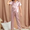 thumbnail image 4 of Uccdo Big Boys Girls Pajamas Sets, Kids Satin Silk Sleepwear Set, Little Gilrs Boys Short Sleeve Pajamas Sets, Children Button Down Tops+Sleep Pants 6-13Y, 4 of 4