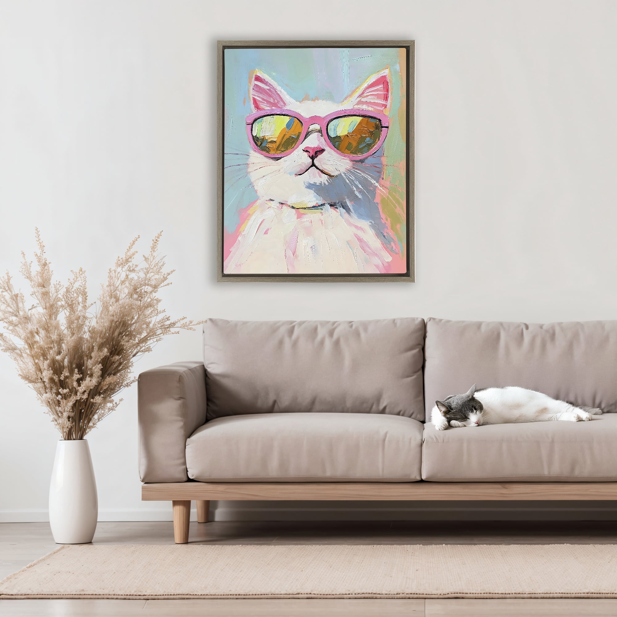 Stupell Industries Cool Cat in Sunglasses Brown Framed Floater Canvas Wall Art, design by The Prints Vibe
