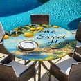 thumbnail image 5 of Summer Lemon Round Tablecloth 36-44 Inch Round Fitted Table Cloth with Elastic Edge, Coastal Beach Fruit Mountain Town Waterproof Table Cover Protector for Outdoor Picnic Party Dining, 5 of 6