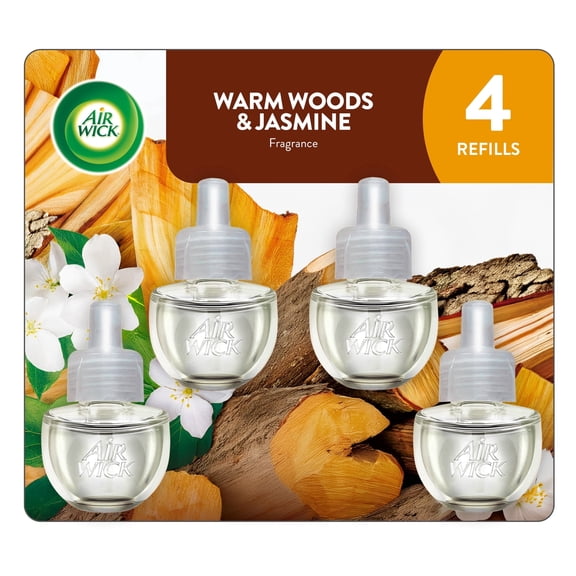 Air Wick Plug-in Scented Oil Air Freshener Warmer Refills, Warm Woods and Jasmine, 4 Count