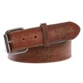 thumbnail image 2 of Snap On Vintage Stitching Distressed Embossed Skull Cross Bones Leather Belt, 2 of 3