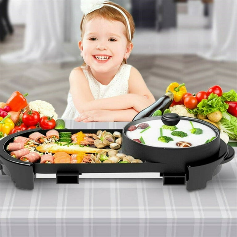 Electric BBQ Grill Indoor Portable Electric Grill, Indoor Hot Pot Chafing  Dish Electric Barbecue Grill Non-stick Baking Tray Skewers, Large Capacity