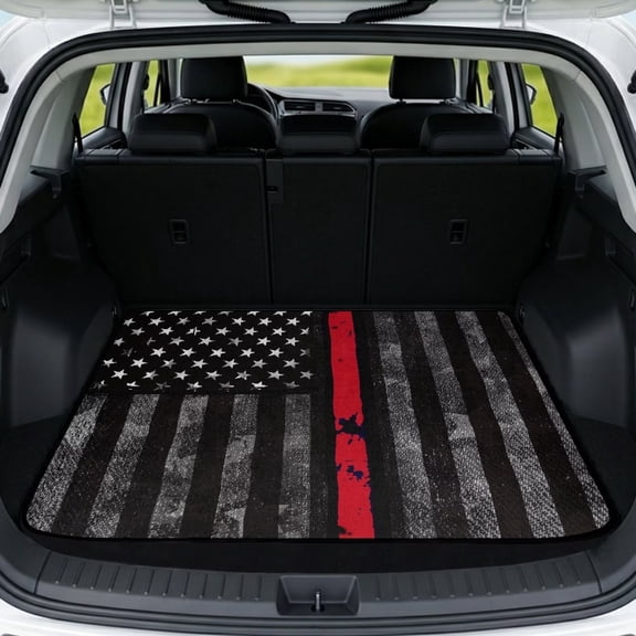 Bulopur American Flag Car Trunk Mat 29" x 39", Vintage USA Flag Cargo Liner, Waterproof Non-Slip Rear Cargo Mat for Patriotic Drivers