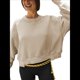 thumbnail image 3 of Sudadera Corta para Mujer, Cuello Redondo, Larga, Talla Grande, Otoño-Invierno 2025, Estilo Jersey Holgado. Albaricoque XL, 3 of 10