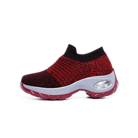 

Daeful Womens Shoes Air Cushion Sneakers Mesh Sock Sneaker Lightweight Slip On Running Shoe Women Non-Slip Trainers Red 6.5