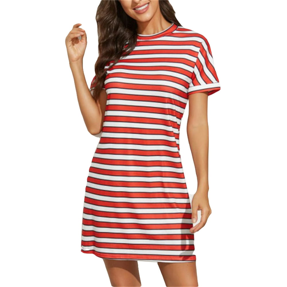 UKAP - UKAP Women Casual Loose Sundress Summer Boho Striped Printed T ...