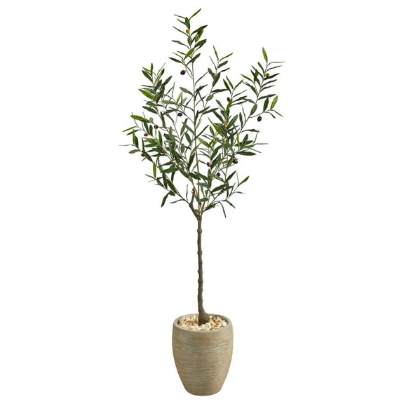 Nearly Natural 5.5' Olive Artificial Tree in Sand Colored Planter