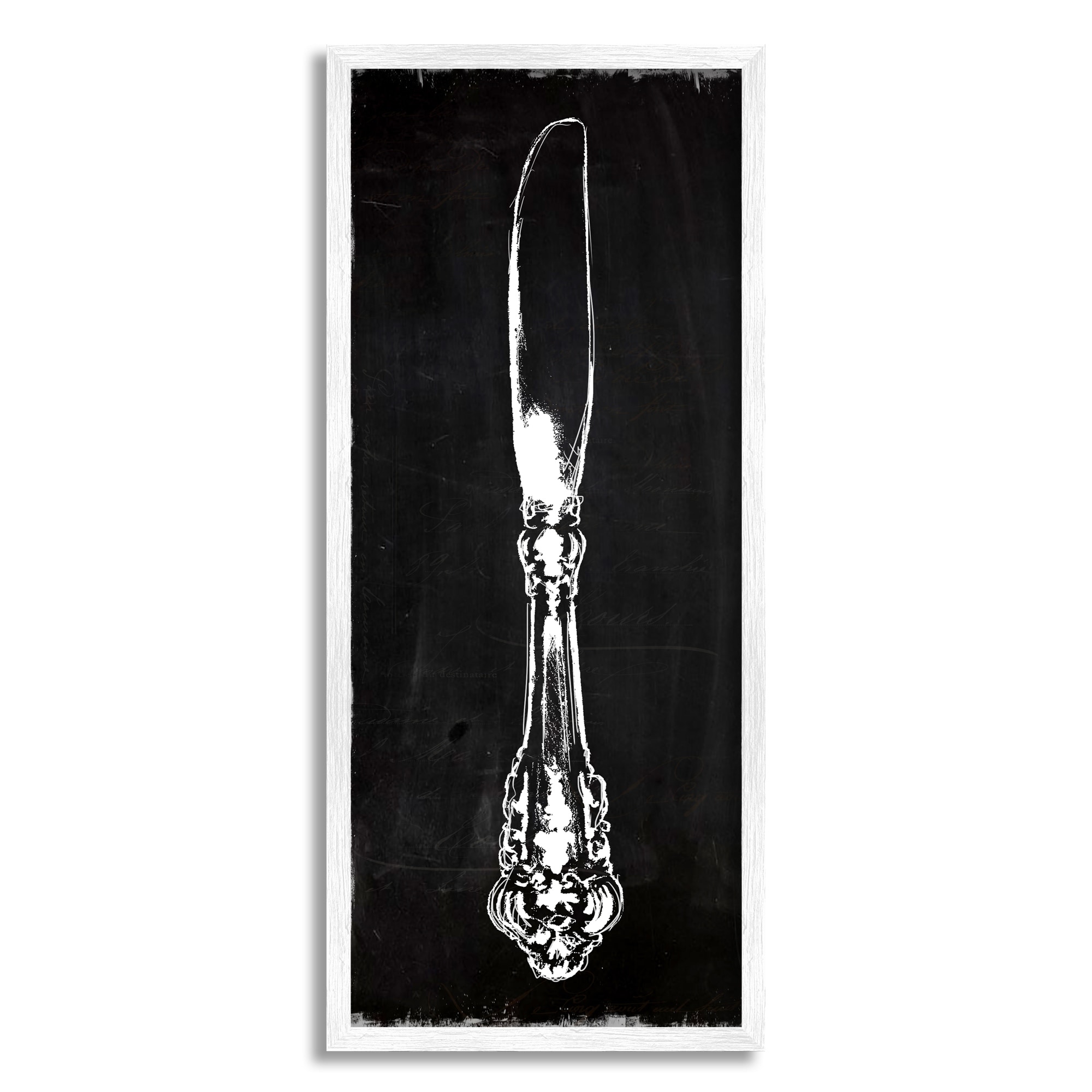 Stupell Industries Kitchen Butter Knife Vintage Style Dinner Cutlery Graphic Art White Framed Art Print Wall Art, Design by Carol Robinson