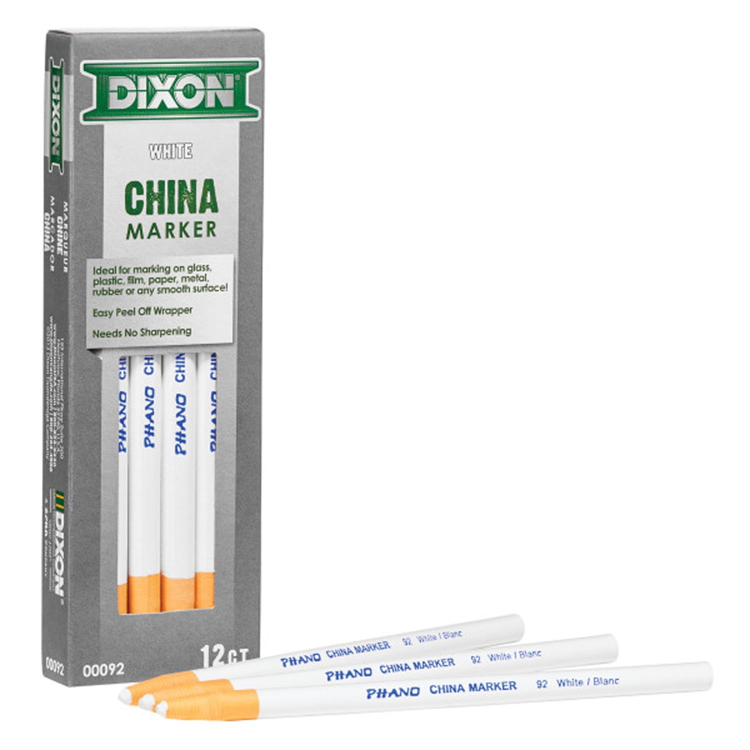 Dixon Phano China Markers, White, 12 Per Pack, 2 Packs