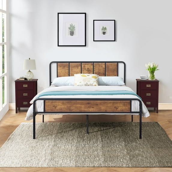 VECELO 3-Piece Bedroom Sets Metal Bed Frame and 2 Nightstands