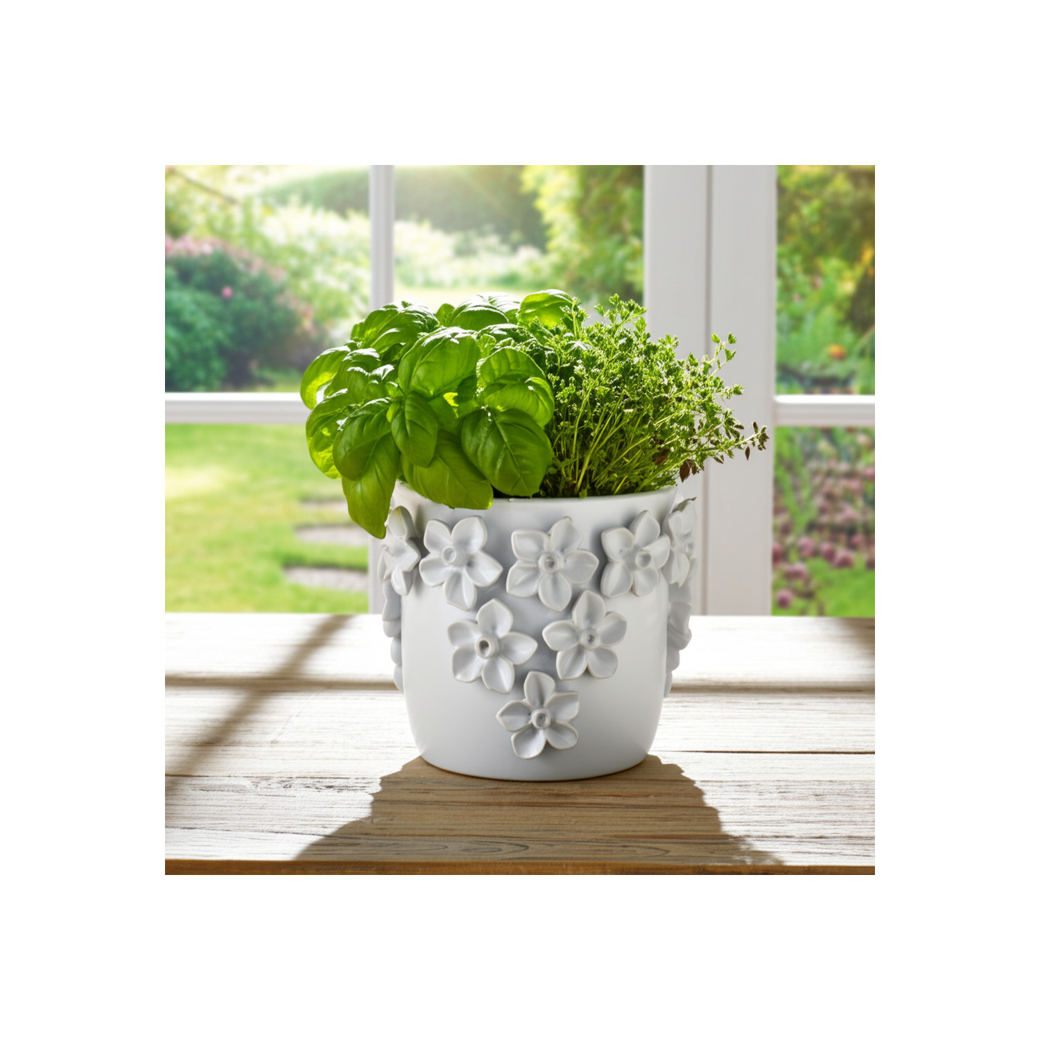 Ceramic Floral Planter for Home Decor - Decorative Flower Pot for Outdoor and Indoor Plant Styling - Ideal Plant Pot for Entryway Table, Patio Display, and Living Room Decor - 7", White