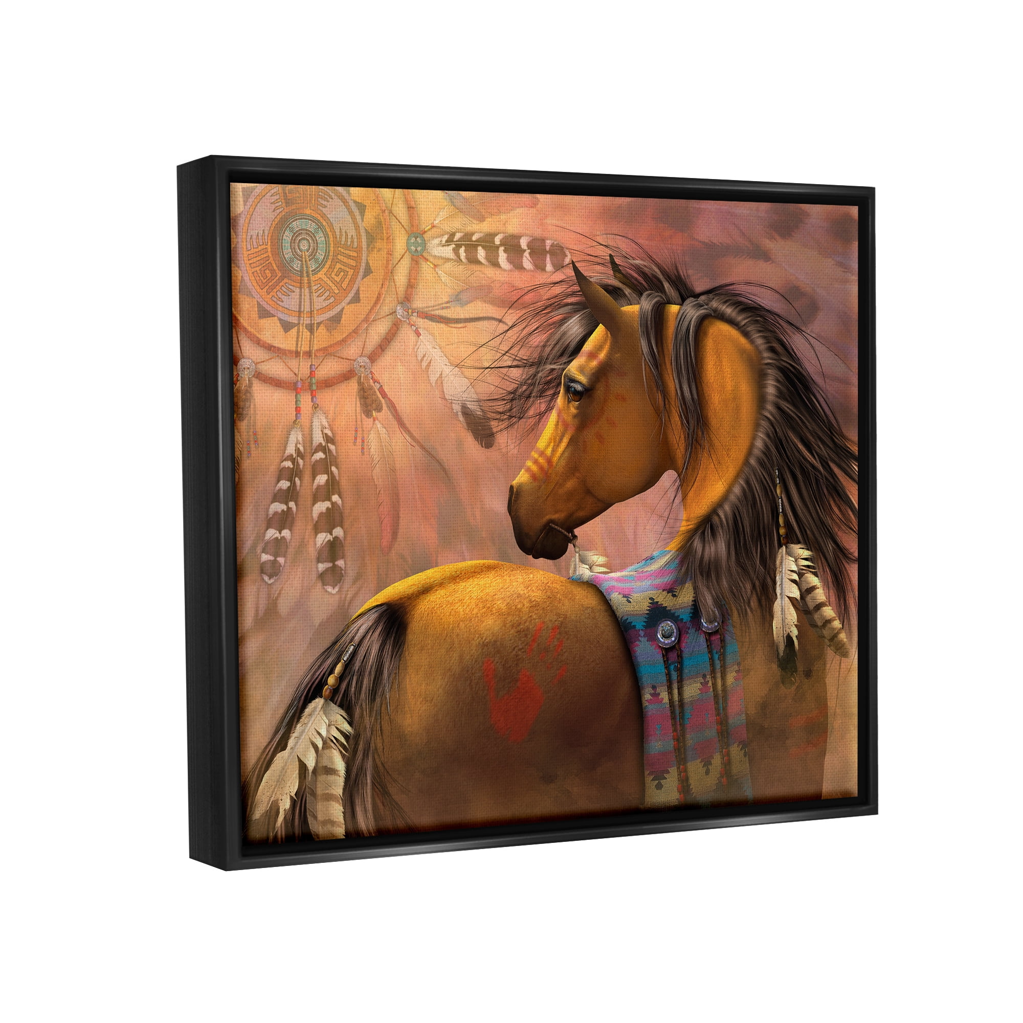 Stupell Industries Kiowa Gold Stallion Animals & Insects Painting Black Floater Framed Canvas Art Print Wall Art, 31 x 25