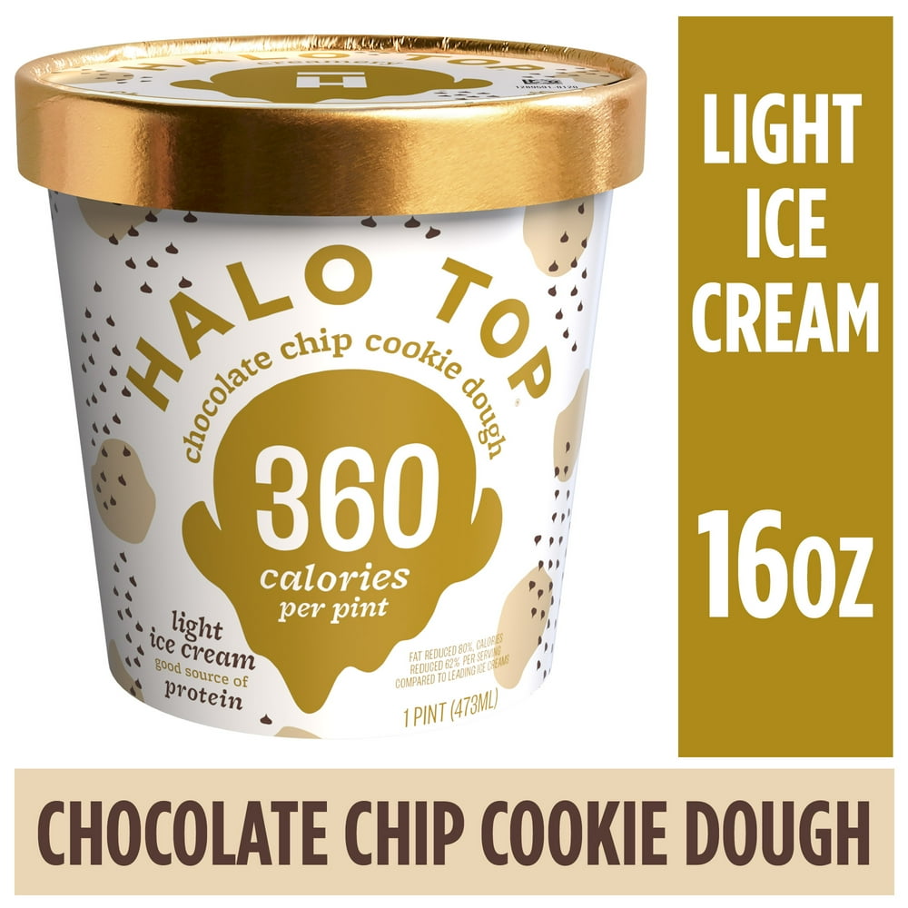 Halo Top Chocolate Chip Cookie Dough Light Ice Cream Pint, 16 fl oz