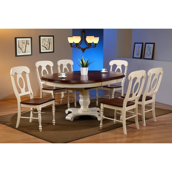 Sunset Trading Andrews 7PC Round/Oval Extending Dining Set Off White/Brown Wood