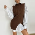 thumbnail image 5 of Honeeladyy Sales Online Women Trendy Knitted Vest Sweater Winter Warm Chunky Sleeveless All-Match Split Hem Midi Top Solid Color Crew Neck Pullover, 5 of 5