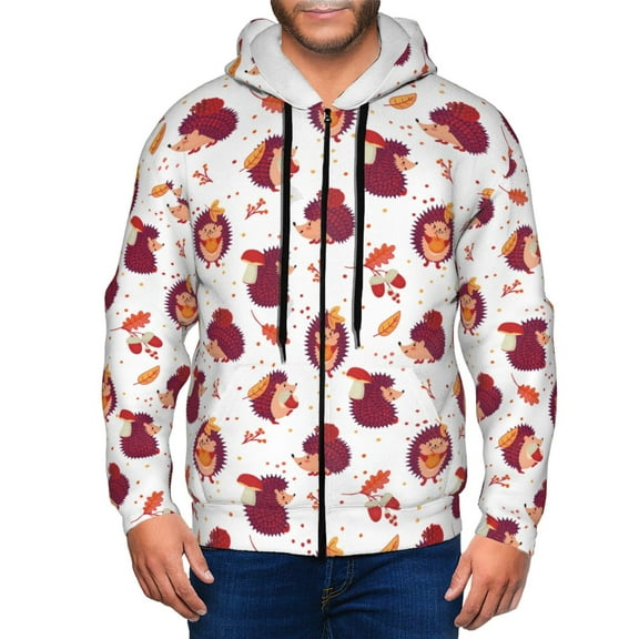 Kdxio Cartoon Hedgehogs Print Men Hoodies Casual Hoodies for Men with Zip Pockets Full Zip Long Sleeve Sweatshirt Sports Hooded Jacket-Small