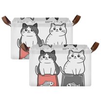 Yayeee Foldable Storage Basket for Shelves with Handles Set of 2 Waterproof Cloth Bins, Black Chubby Cat