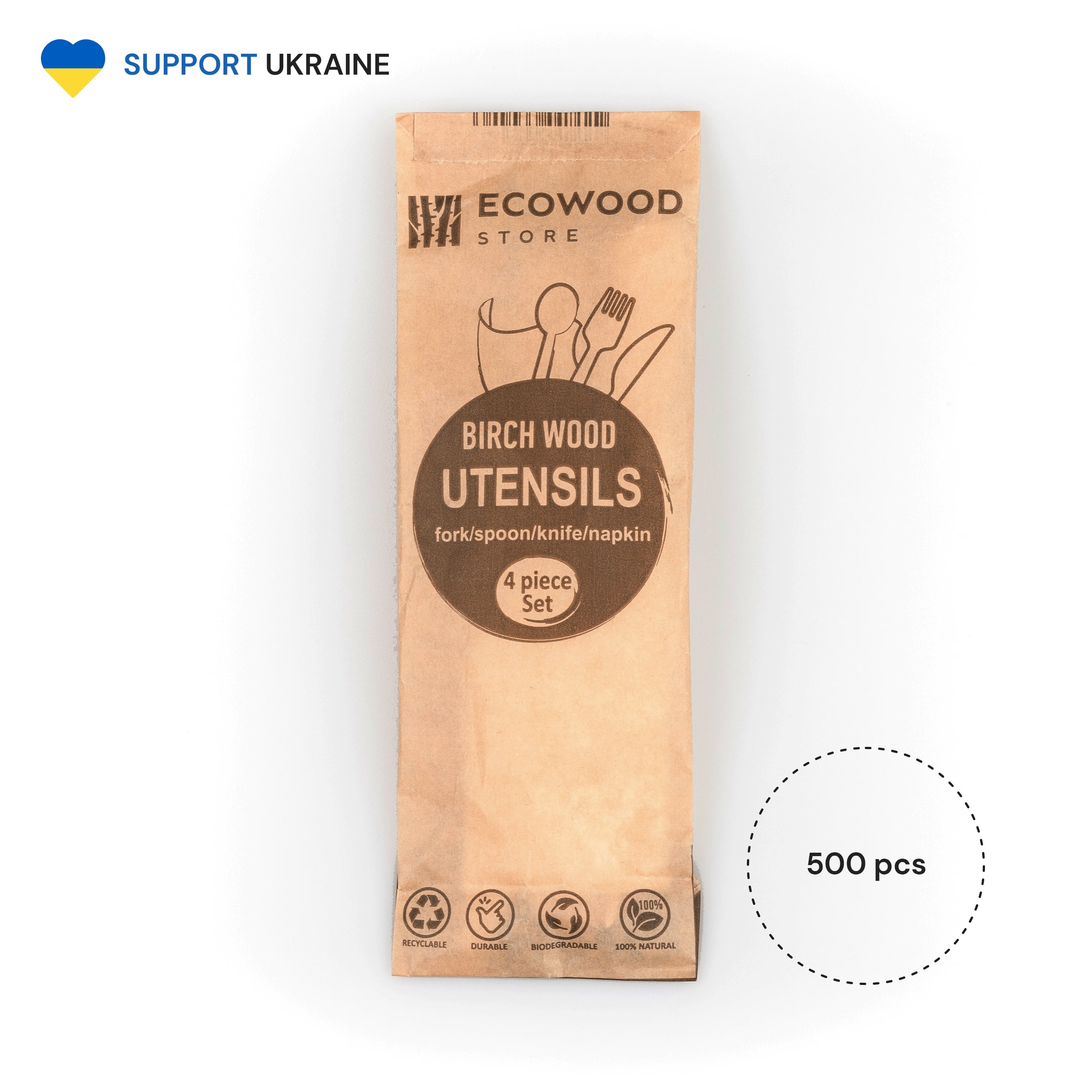 Compostable Wooden Cutlery Packets 500 ct Fork, Spoon, Knife