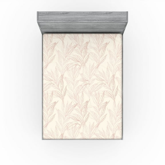 Ambesonne Leafy Pattern Fitted Sheet, Botany Sketch Leaves, California King, Champagne Dried Rose