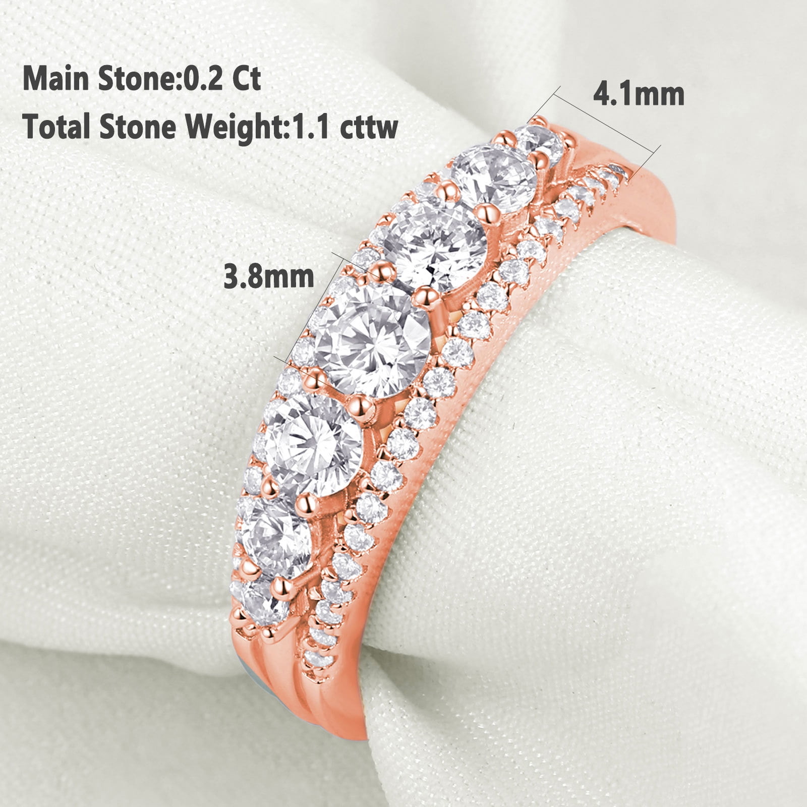 Newshe Jewellery Wedding Bands for Women 925 Sterling Silver Eternity Ring Round 18K Rose Gold Plated CZ Size 6.5