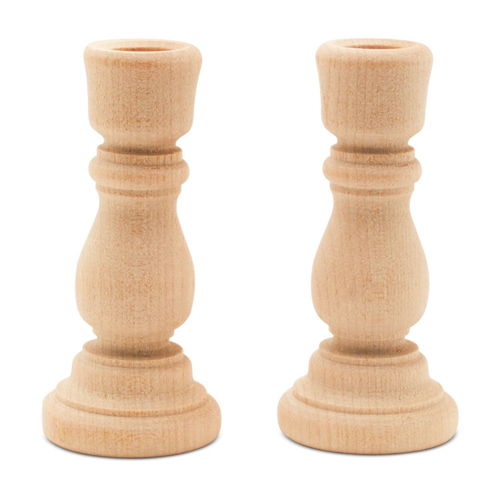 Unfinished Wooden Candlestick Holder 3 inches with 1/2 inch Hole, Set